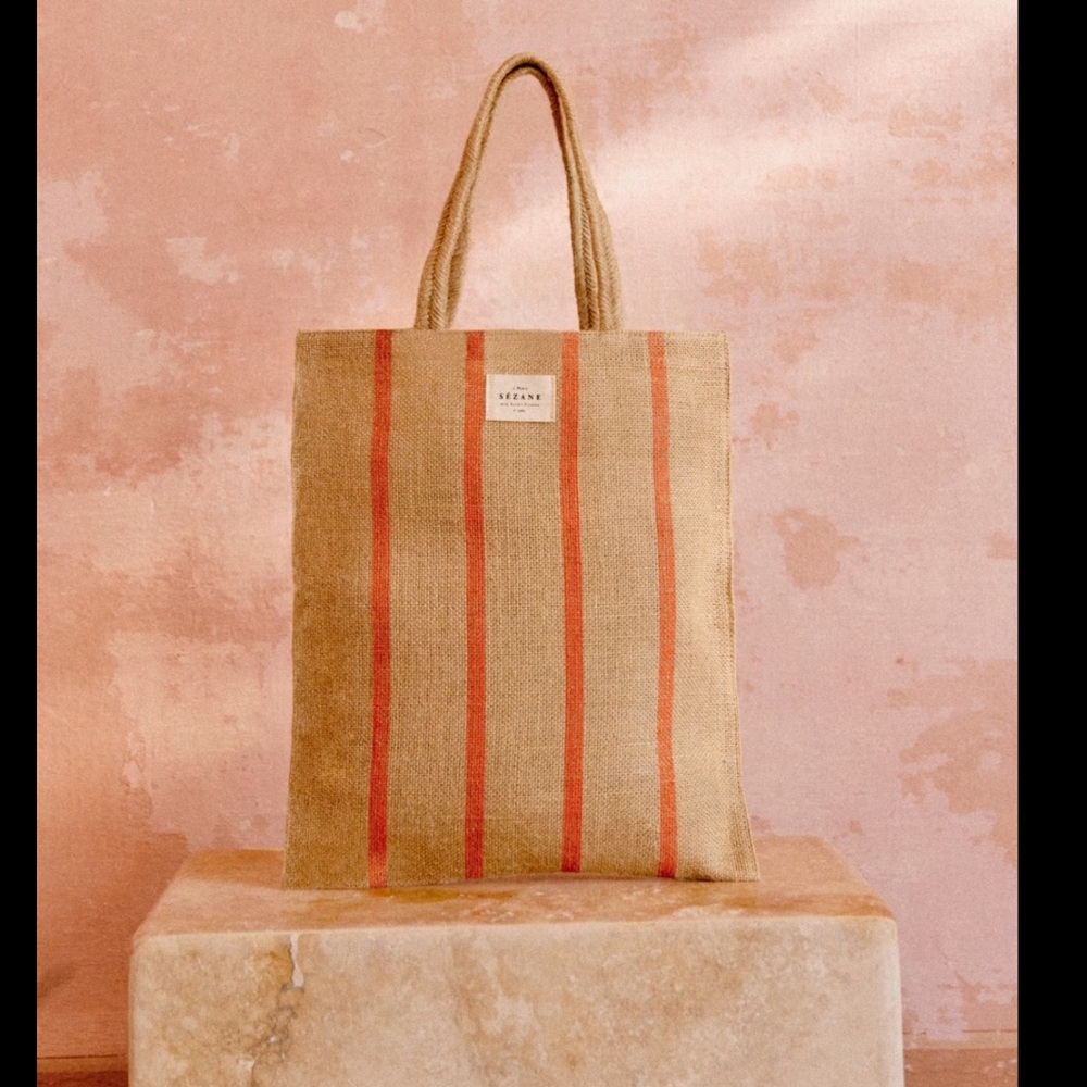 Sezane jute tote bag NWT